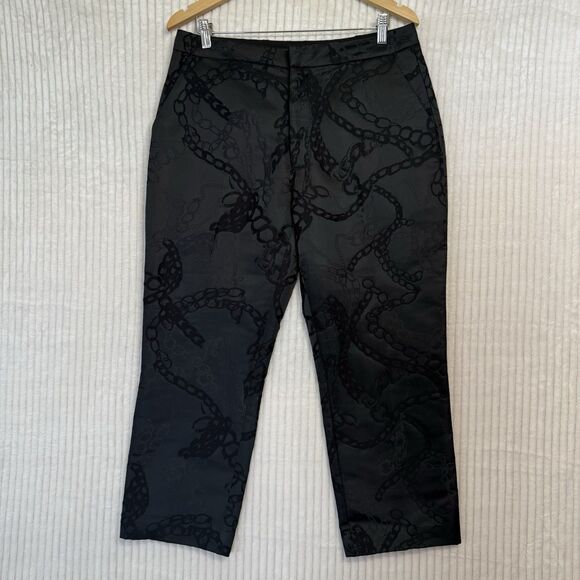 L'AGENCE Rebel Black Chain Jacquard Straight Crop Pants Size 10 - Picture 9 of 12